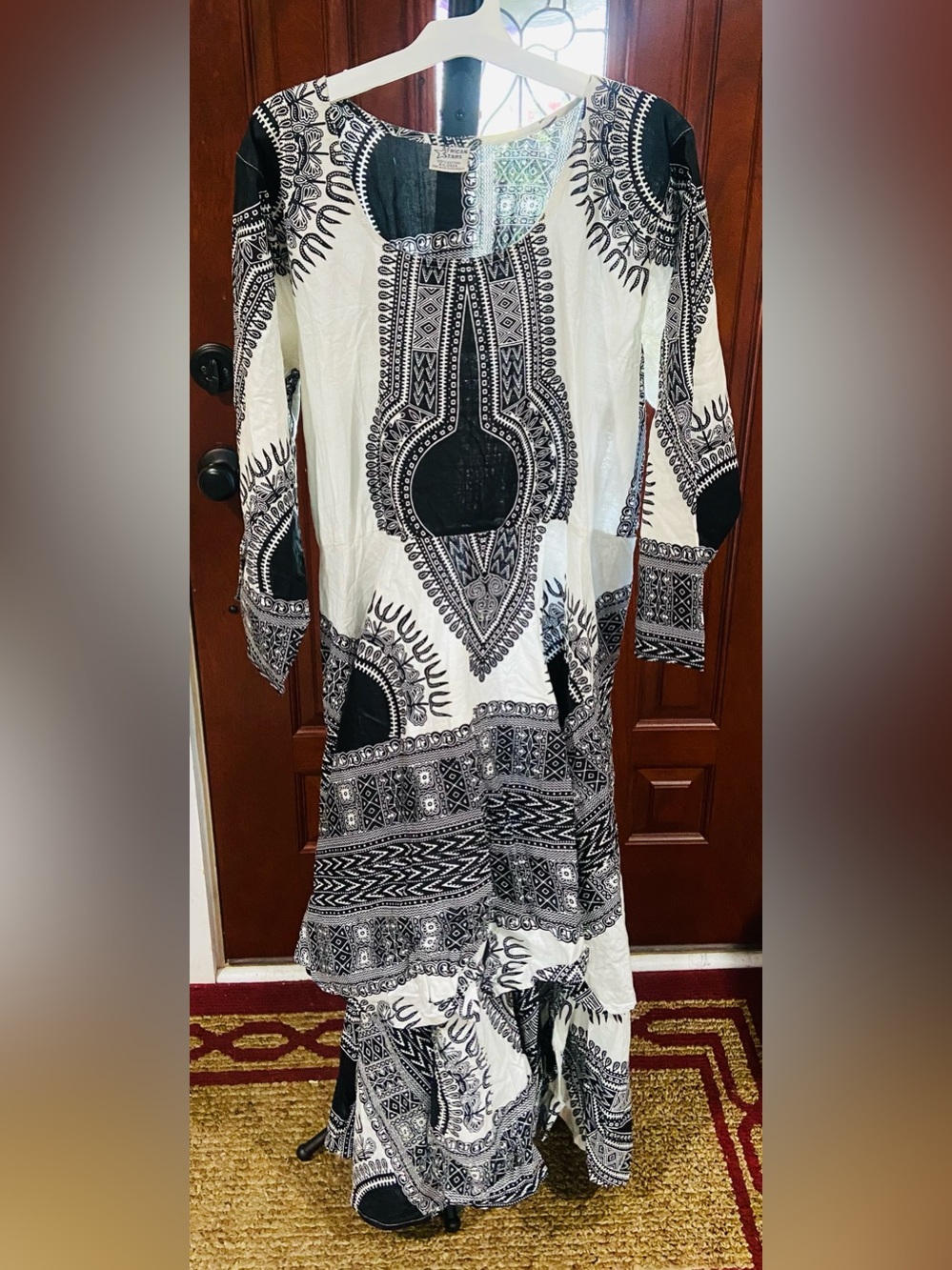 Boho Black & White Maxi Dress with Tribal Print